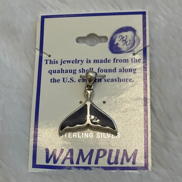 Wampum Sterling Silver Whale Tail Pendant – Quahog Shell Inlay - Picture 1 of 2